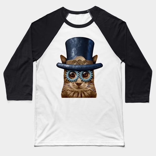 Steampunk Cat Baseball T-Shirt by lightidea